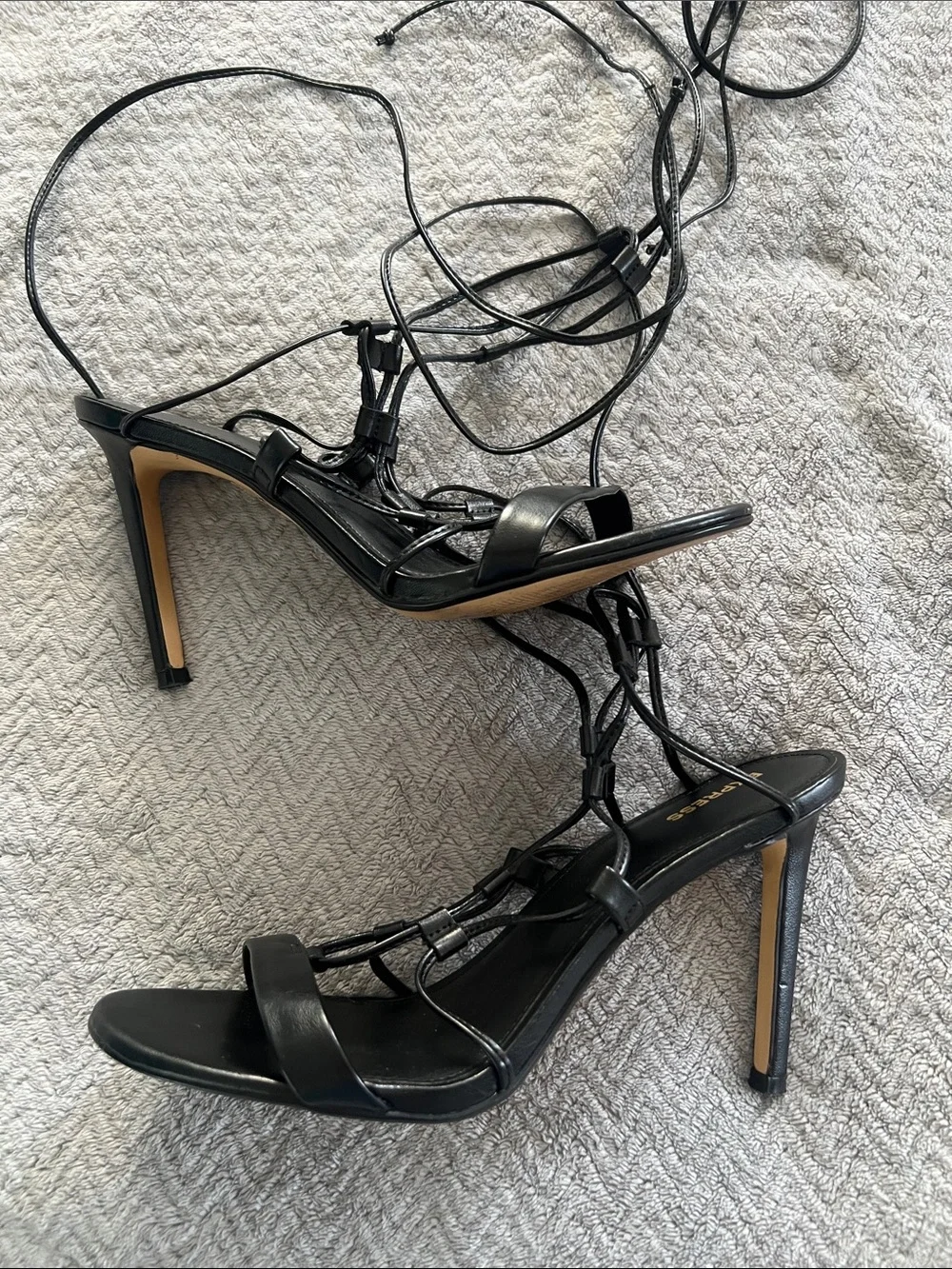 Express Classic Black Long Lace-Up Night Club Chic Sandals Women's Size 10
